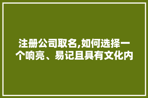 注册公司取名,如何选择一个响亮、易记且具有文化内涵的名字