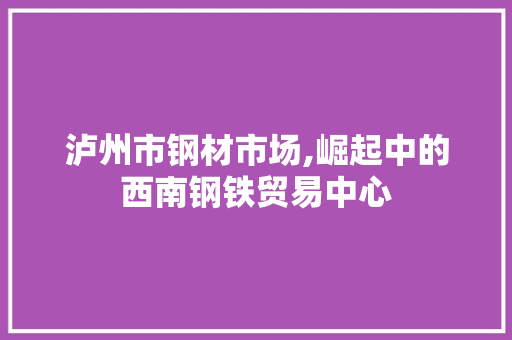 泸州市钢材市场,崛起中的西南钢铁贸易中心