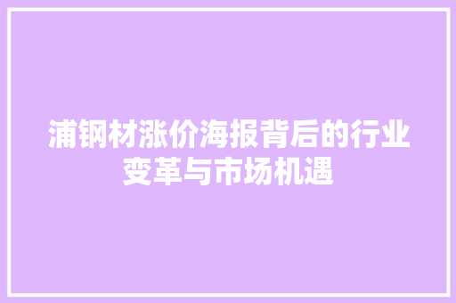 浦钢材涨价海报背后的行业变革与市场机遇