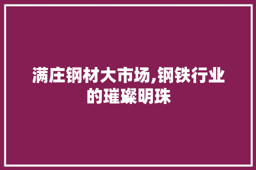 满庄钢材大市场,钢铁行业的璀璨明珠