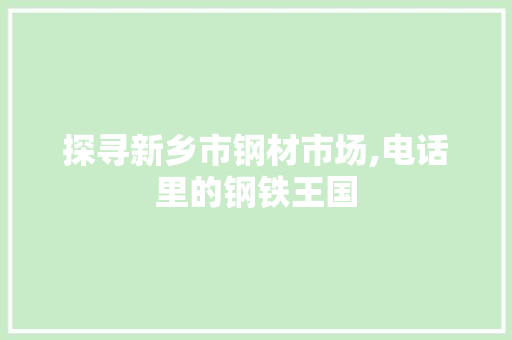 探寻新乡市钢材市场,电话里的钢铁王国