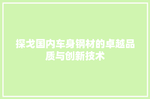 探戈国内车身钢材的卓越品质与创新技术
