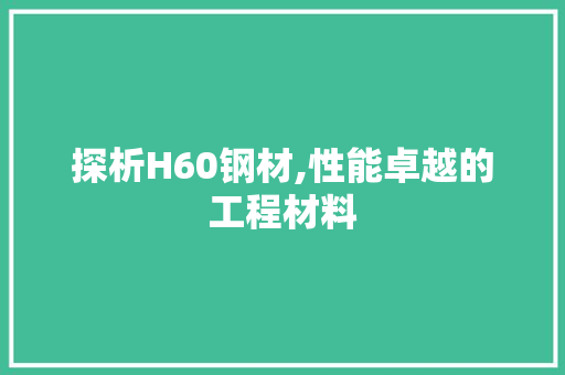 探析H60钢材,性能卓越的工程材料