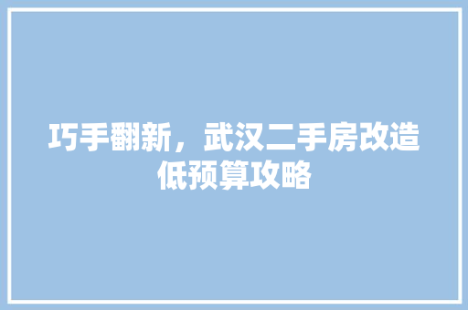巧手翻新，武汉二手房改造低预算攻略
