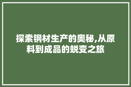探索钢材生产的奥秘,从原料到成品的蜕变之旅