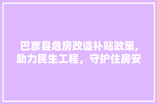 巴彦县危房改造补贴政策,助力民生工程，守护住房安全