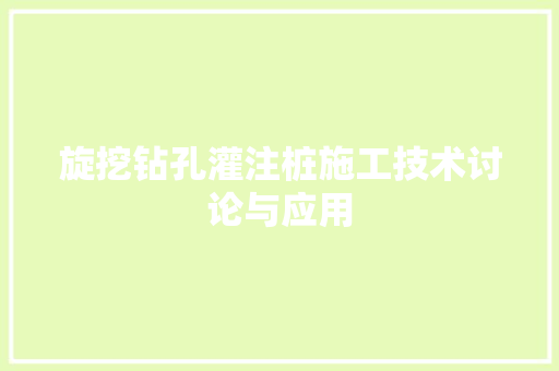 旋挖钻孔灌注桩施工技术讨论与应用