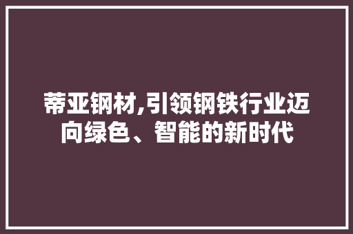 蒂亚钢材,引领钢铁行业迈向绿色、智能的新时代 地面装修