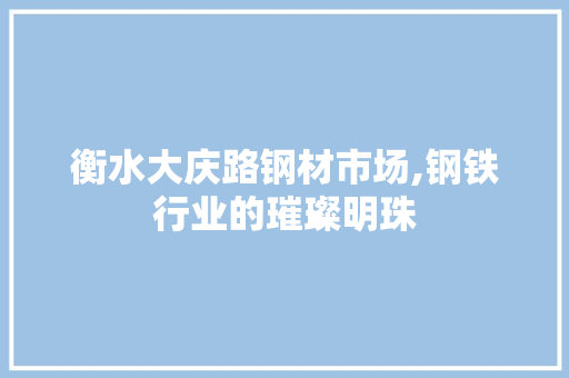 衡水大庆路钢材市场,钢铁行业的璀璨明珠