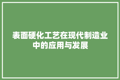 表面硬化工艺在现代制造业中的应用与发展