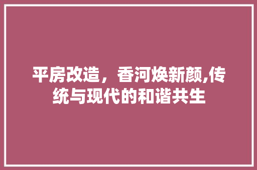 平房改造，香河焕新颜,传统与现代的和谐共生