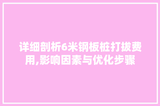 详细剖析6米钢板桩打拔费用,影响因素与优化步骤 建筑设计