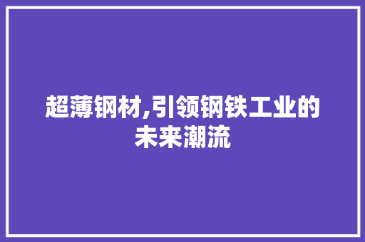 超薄钢材,引领钢铁工业的未来潮流