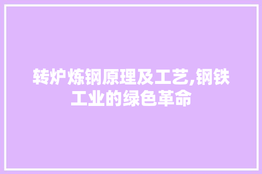 转炉炼钢原理及工艺,钢铁工业的绿色革命