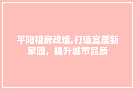 平阳租房改造,打造宜居新家园，提升城市品质