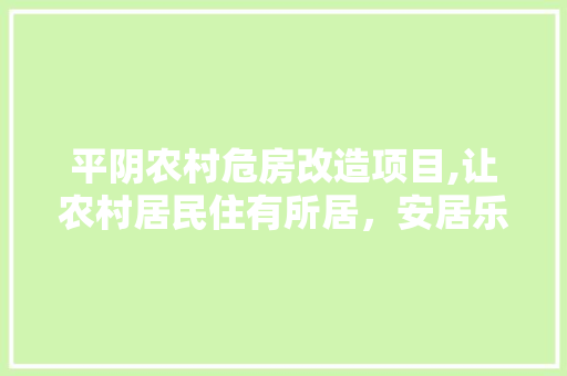 平阴农村危房改造项目,让农村居民住有所居，安居乐业