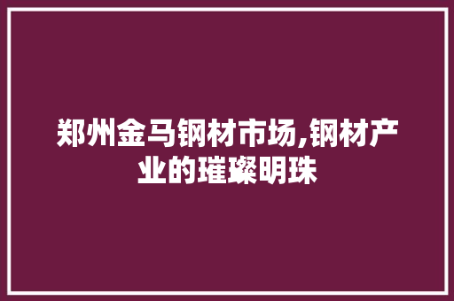 郑州金马钢材市场,钢材产业的璀璨明珠