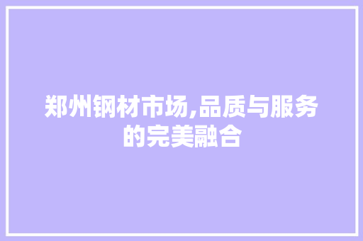 郑州钢材市场,品质与服务的完美融合