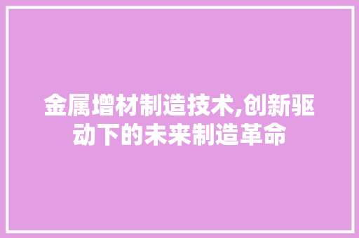 金属增材制造技术,创新驱动下的未来制造革命