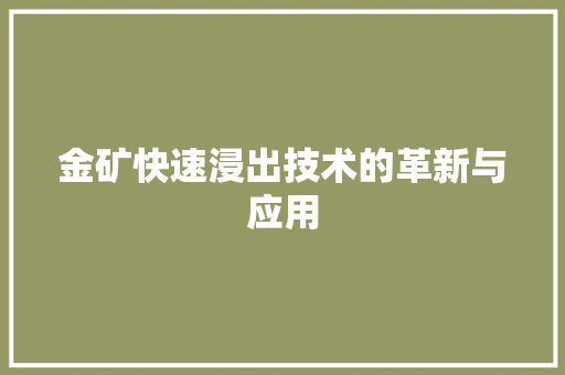 金矿快速浸出技术的革新与应用
