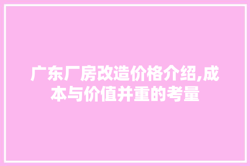 广东厂房改造价格介绍,成本与价值并重的考量