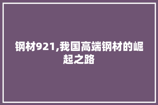 钢材921,我国高端钢材的崛起之路