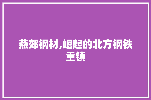 燕郊钢材,崛起的北方钢铁重镇