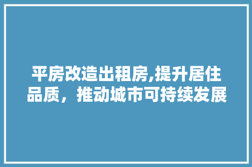 平房改造出租房,提升居住品质,推动城市可持续发展