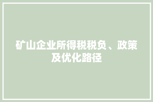 矿山企业所得税税负、政策及优化路径