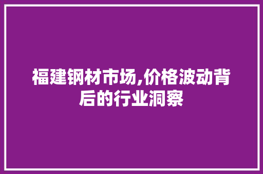 福建钢材市场,价格波动背后的行业洞察