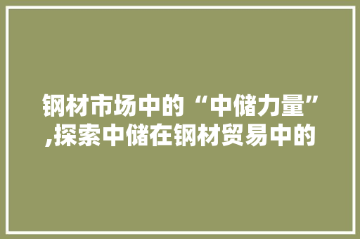 钢材市场中的“中储力量”,探索中储在钢材贸易中的独特魅力
