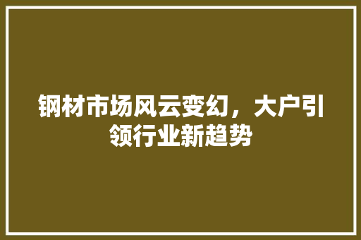 钢材市场风云变幻，大户引领行业新趋势