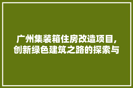 广州集装箱住房改造项目,创新绿色建筑之路的探索与方法