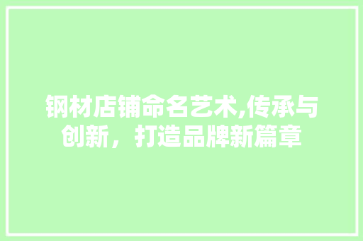 钢材店铺命名艺术,传承与创新，打造品牌新篇章