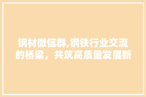 钢材微信群,钢铁行业交流的桥梁，共筑高质量发展新篇章