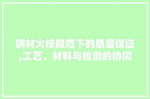 钢材火校规范下的质量保证,工艺、材料与检测的协同推进