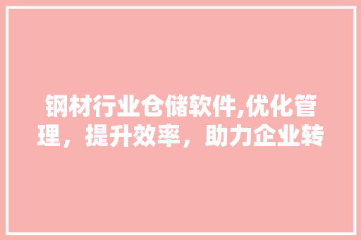 钢材行业仓储软件,优化管理，提升效率，助力企业转型升级