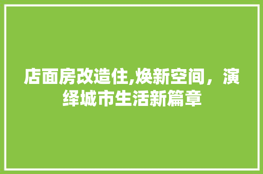 店面房改造住,焕新空间，演绎城市生活新篇章