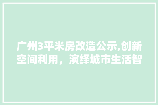 广州3平米房改造公示,创新空间利用，演绎城市生活智慧