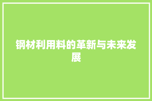 钢材利用料的革新与未来发展