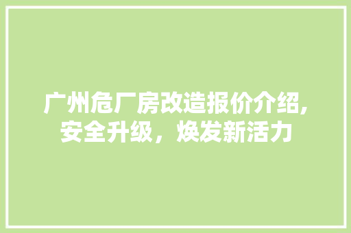 广州危厂房改造报价介绍,安全升级，焕发新活力 装修攻略