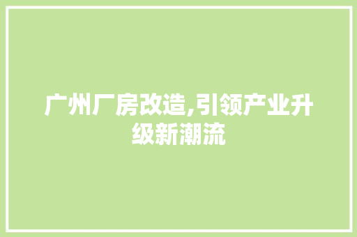 广州厂房改造,引领产业升级新潮流