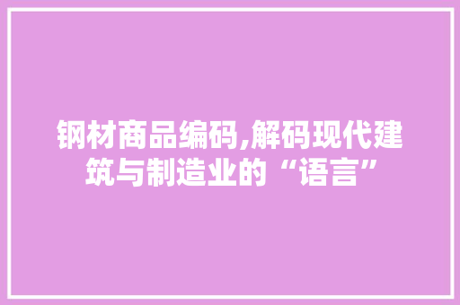 钢材商品编码,解码现代建筑与制造业的“语言”