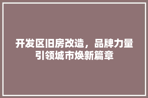 开发区旧房改造，品牌力量引领城市焕新篇章