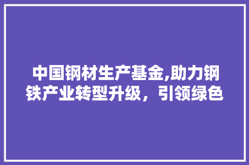 中国钢材生产基金,助力钢铁产业转型升级，引领绿色发展新潮流