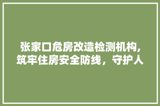 张家口危房改造检测机构,筑牢住房安全防线，守护人民安居乐业