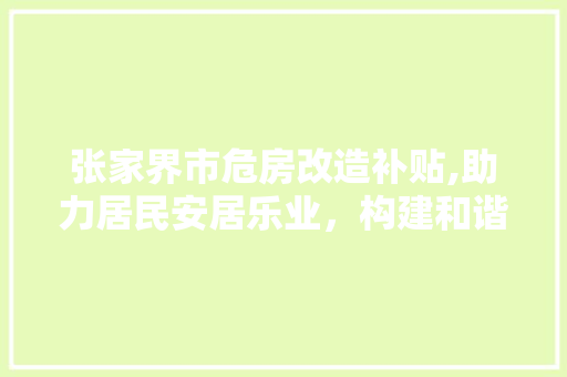 张家界市危房改造补贴,助力居民安居乐业，构建和谐社区