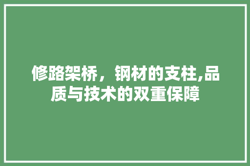 修路架桥，钢材的支柱,品质与技术的双重保障