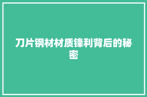 刀片钢材材质锋利背后的秘密