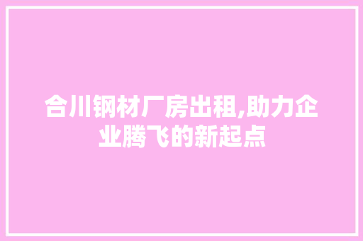 合川钢材厂房出租,助力企业腾飞的新起点